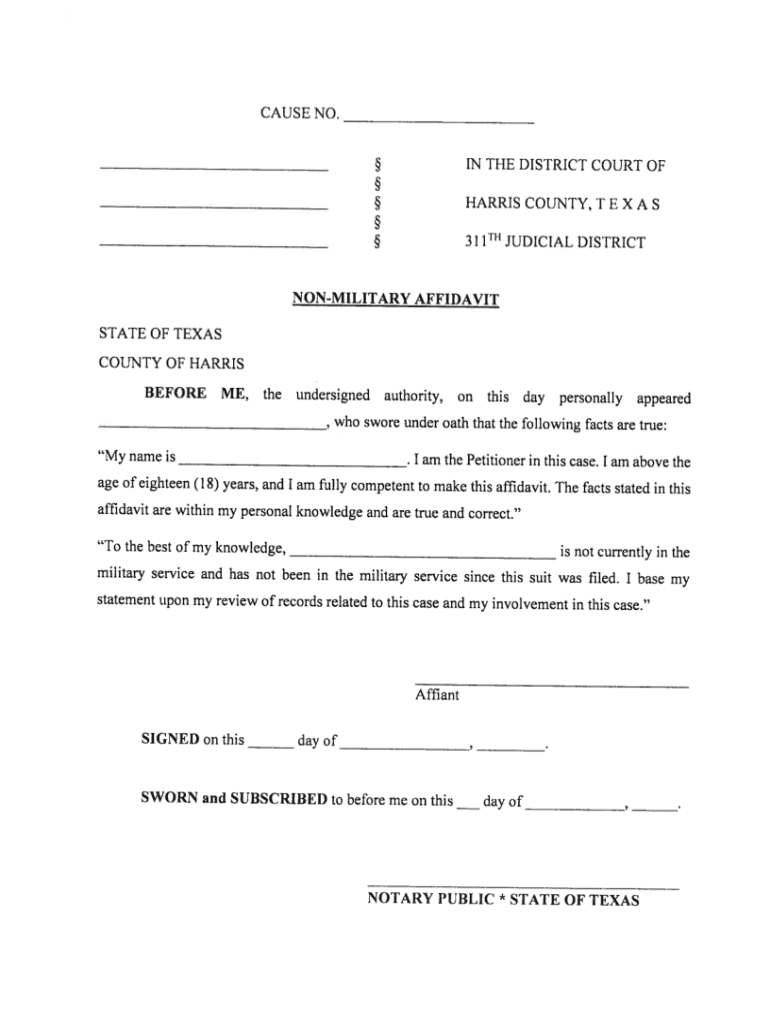 Non Military Affidavit Texas Fill Online Printable Fillable Blank 