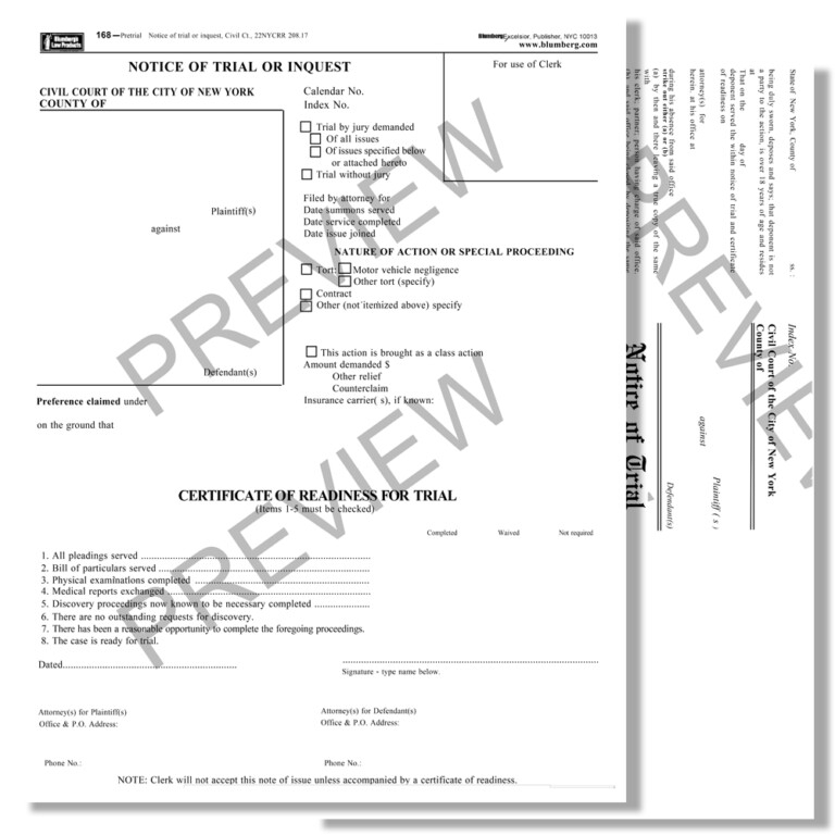 Ny Civil Court Forms Notice Of Trial Civil Form 2024