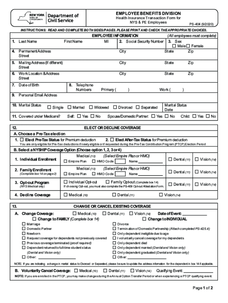 Nys Department Of Civil Service Form Ps 404 Civil Form 2023