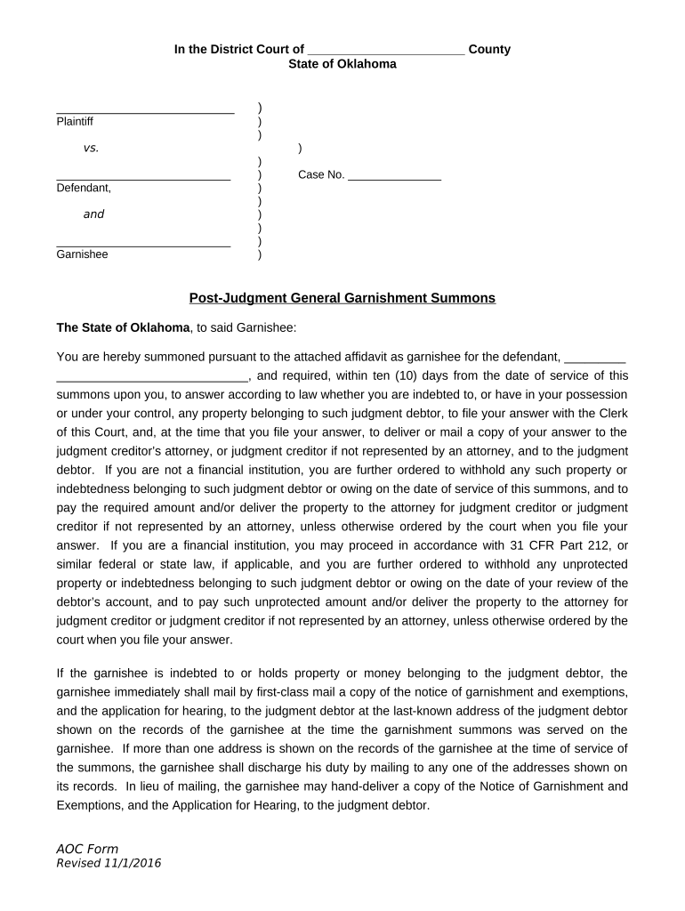 Oklahoma Summons Fill Out Sign Online DocHub