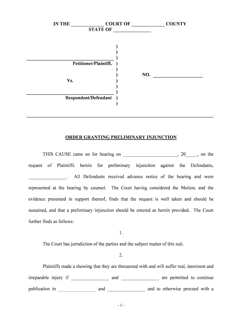 Order Injunction Fill Online Printable Fillable Blank PdfFiller