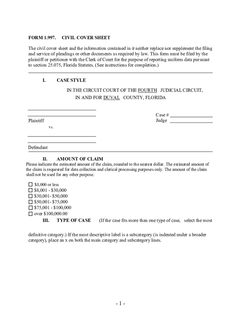 PDF FL FORM 1 997 CIVIL COVER SHEET Duval County Clerk Of Courts Fill 