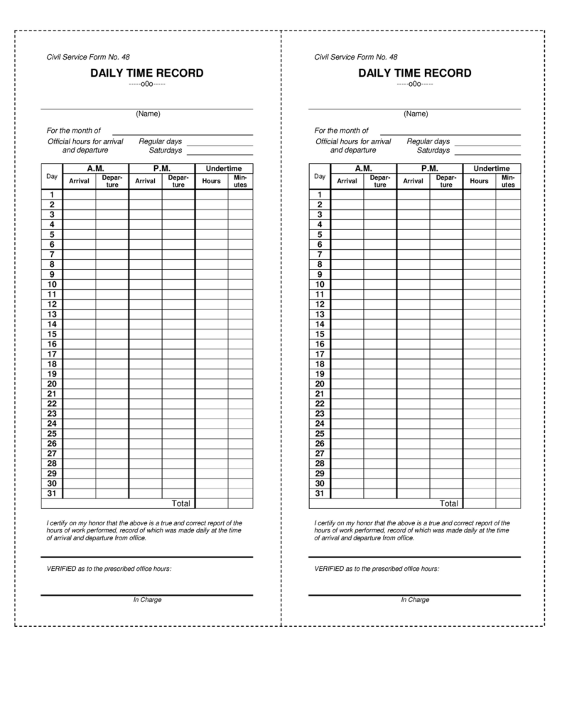 Pdfcoffee Sample DTR Form Civil Service Form No 48 DAILY TIME 