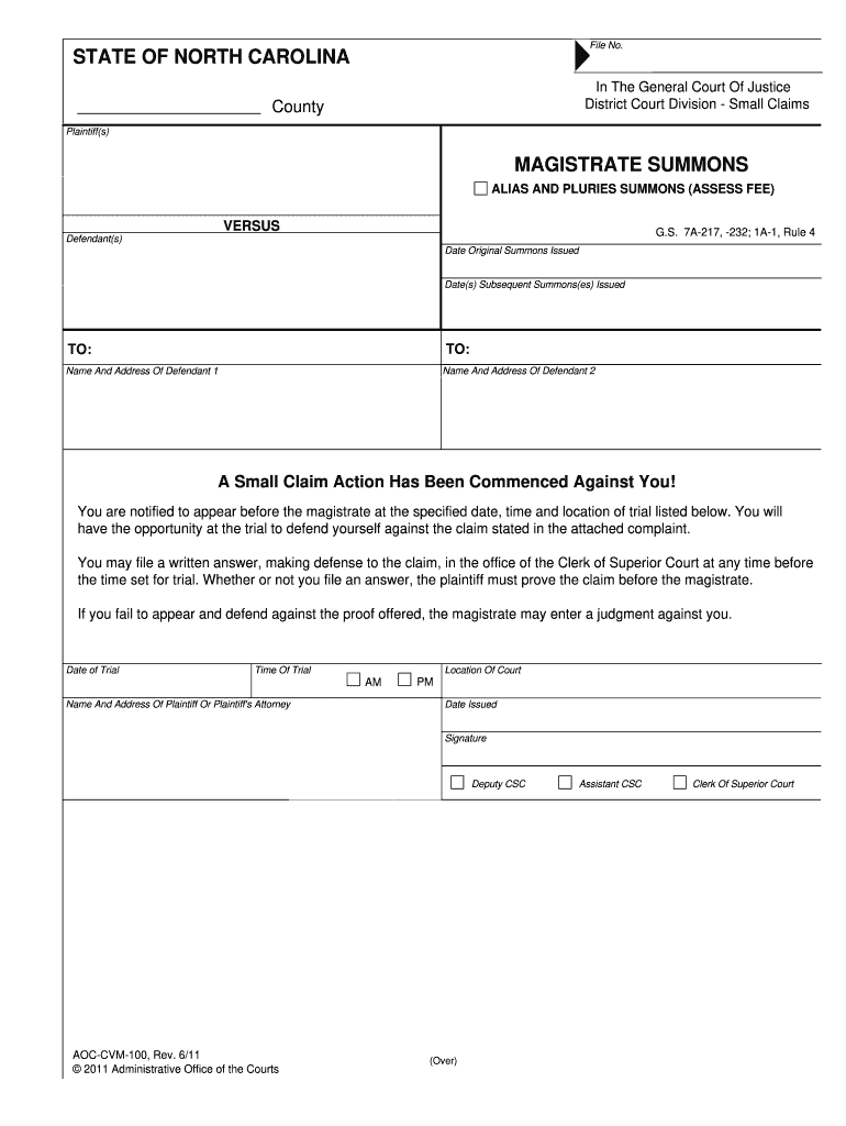 Printable Court Forms Civil Summons North Carolina 2020 2022 Fill And