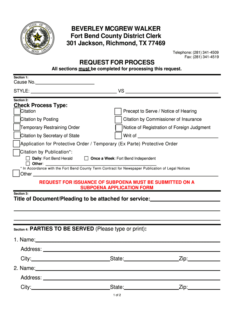 Request Fort Bend County Form Fill Online Printable Fillable Blank 