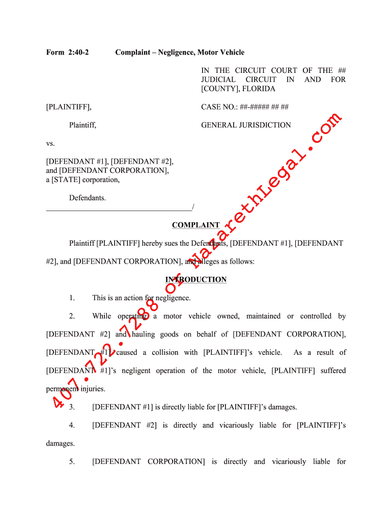 Sample Civil Complaint For Negligence Form Fill Out And Sign 