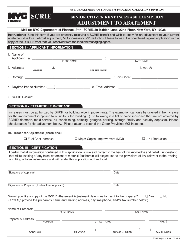 Scrie Adjustment Abatement Form Fill Online Printable Fillable 