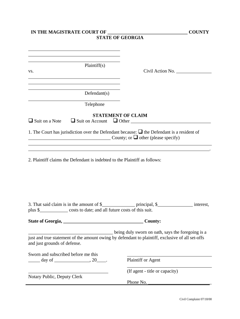 Statement Claim Draft Form Fill Out And Sign Printable PDF Template 
