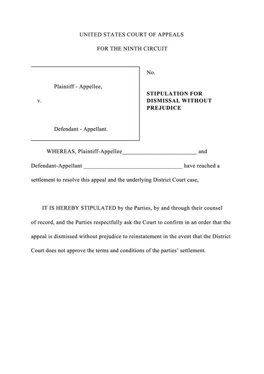 Stipulation For Dismissal Without Prejudice Printable Pdf Download