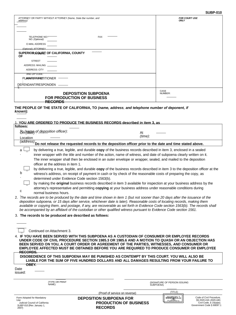 Subpoena Records Form Fill Out And Sign Printable PDF Template SignNow