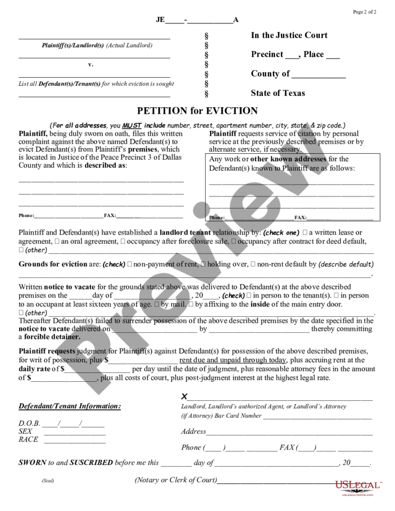 Texas Justice Court Civil Case Information Sheet And Petition For 