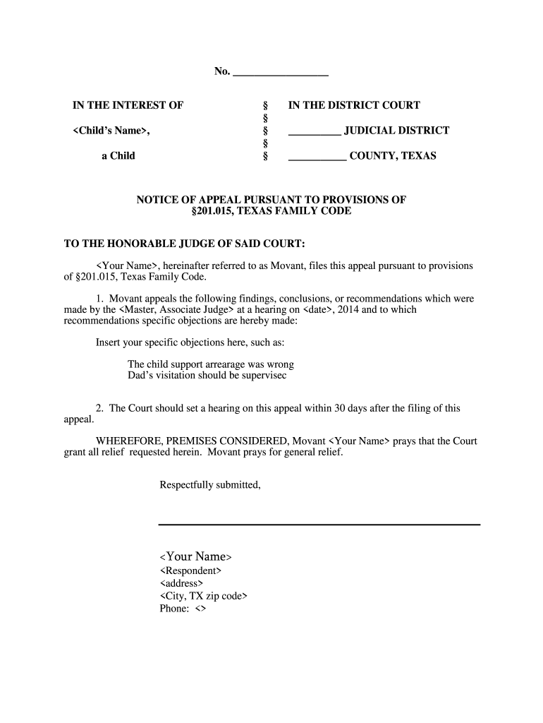 Texas Notice Of Appeal Form Fill Online Printable Fillable Blank 