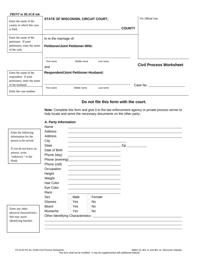 Wisconsin Civil Process Form Fill Out And Sign Printable PDF Template 